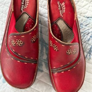 Spring Step Red Leather Slip-On Mules